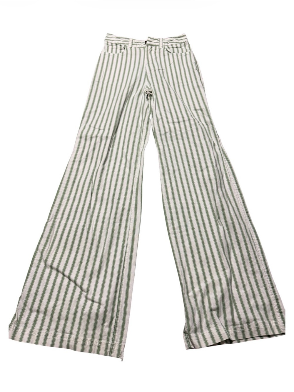 Sage Green Wide-Leg Stripe Pants O’Neill Flare Surfer Beach Size 26 Boho Hippie